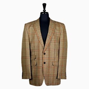 Mens Blazer Green Beige Orange Plaid Wool Formal Party Jacket Sport Coat 42R